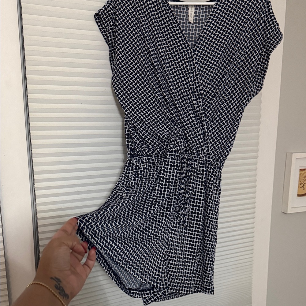 Elegant navy blue  and White Patterned romper